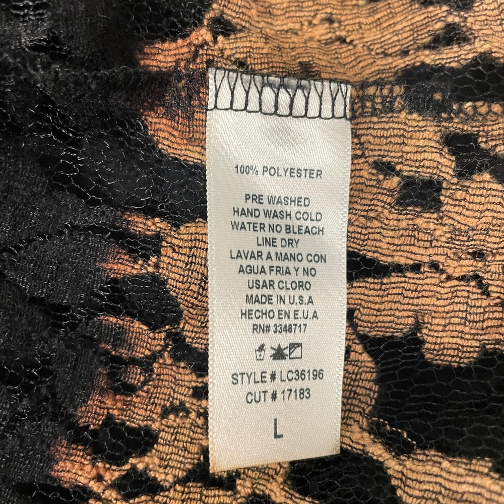 T-Party Womens Black Tan Ombre Floral Lace Long Sleeve Top LC36196 Sheer Size L - Picture 5 of 7